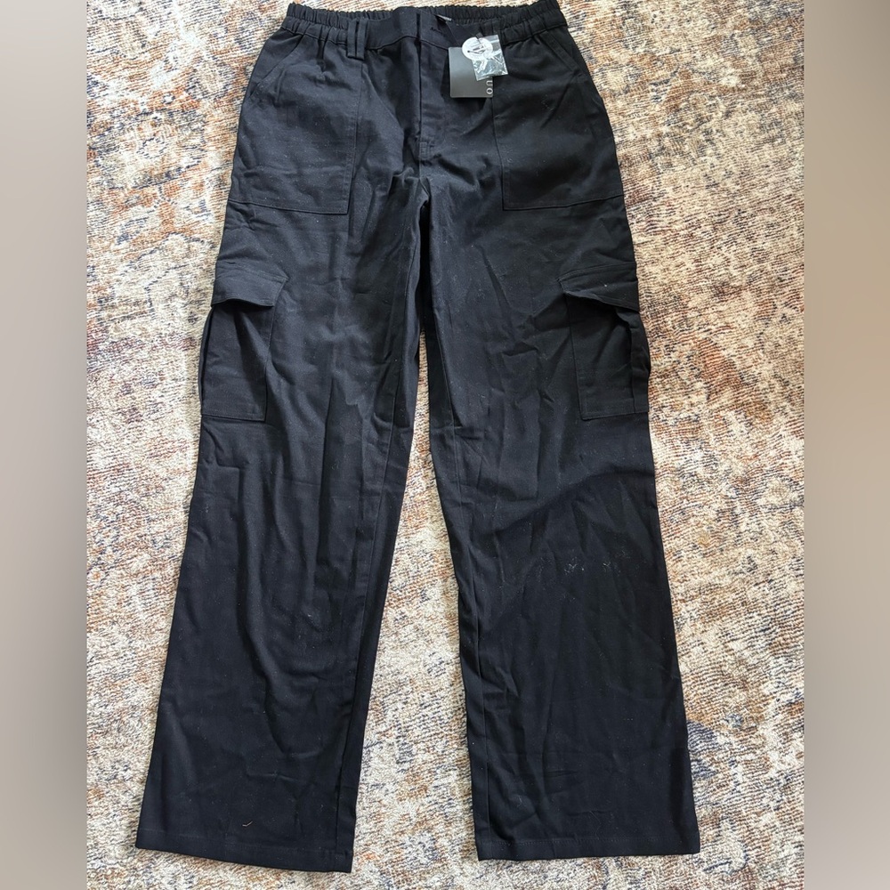 Blue Cargo Pants with Straight Leg and Flat Front